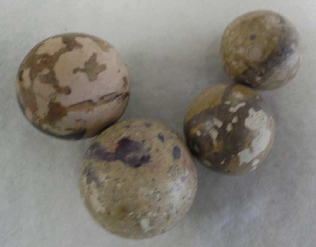 #20779m Vintage Group of 4 Played Ohio Made Rolled Commie Marbles Clay