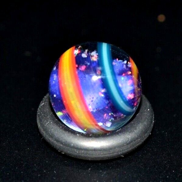 BRYAN TRILLAS GLASS MARBLE/.493″-UV CARNIVAL-YELLOW,ORANGE,RED,LAVENDER,TEAL +