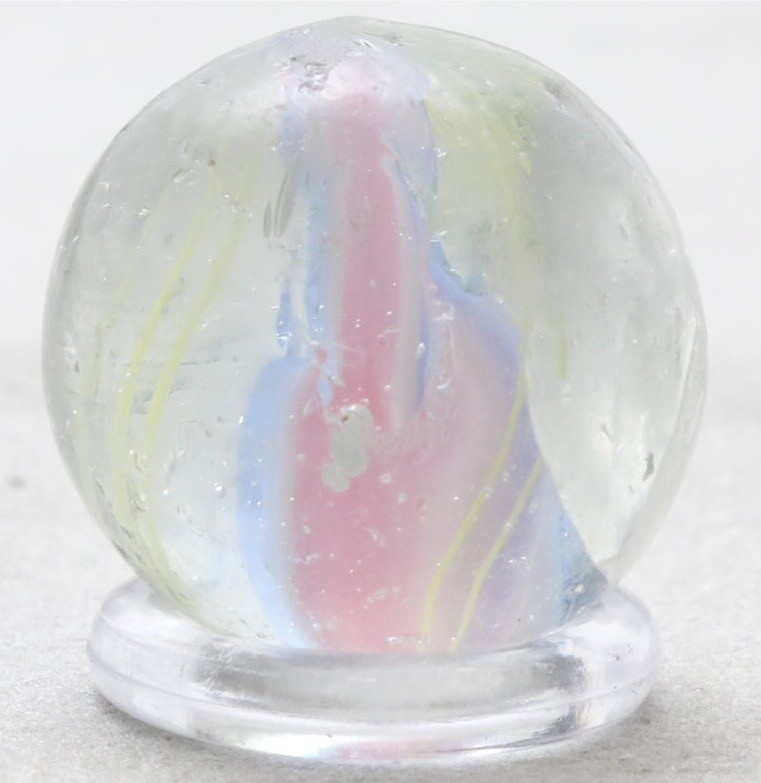 Vintage German Swirl Latticinio Pink White & Blue 3/4″ Glass Marble