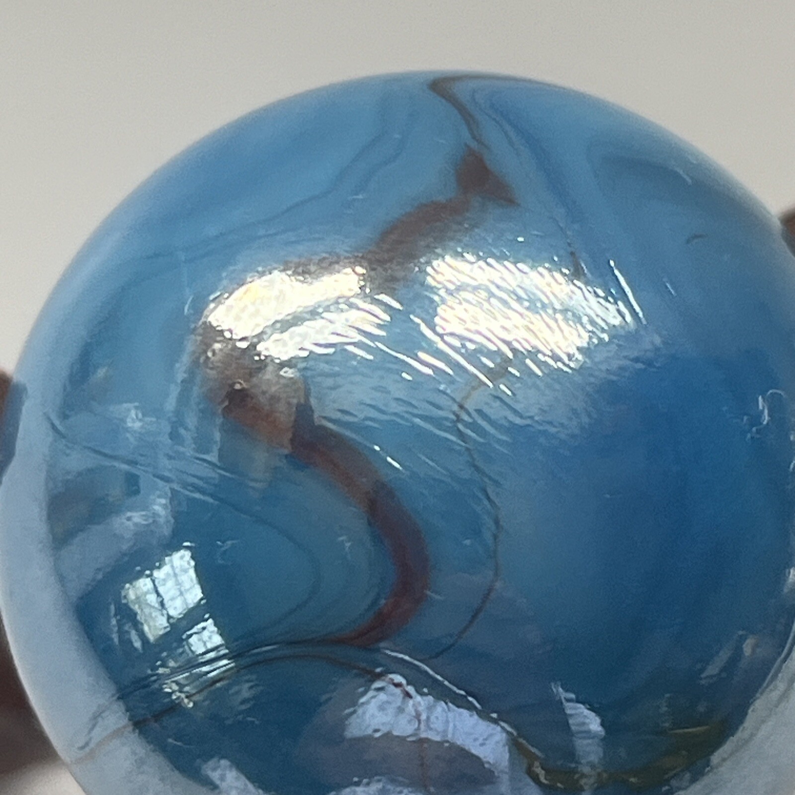 Vintage Large Shooter Marble Opaque Agate Swirl Ribbon Sky Blue Orange Beautiful