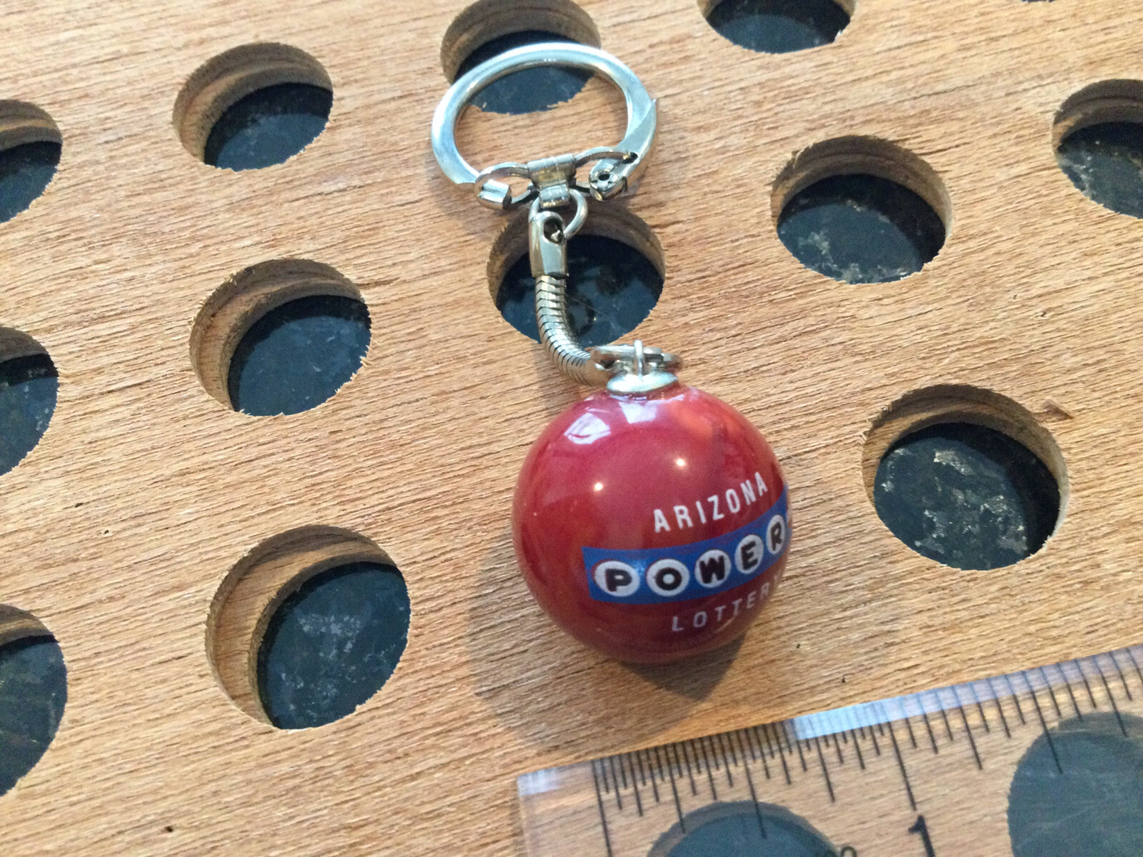 Vintage |”Arizona Powerball Lottery”| White & Black Print on Red Marble Keychain