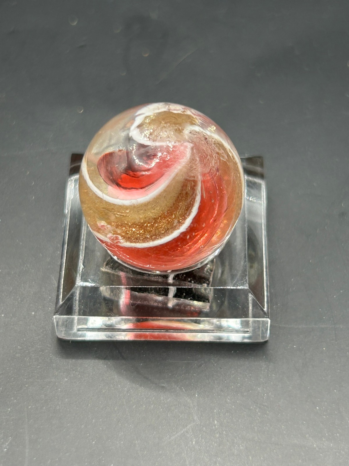 Antique German Cranberry Ribbon Core Lutz Marble 11/16″ Mint+ E2.3