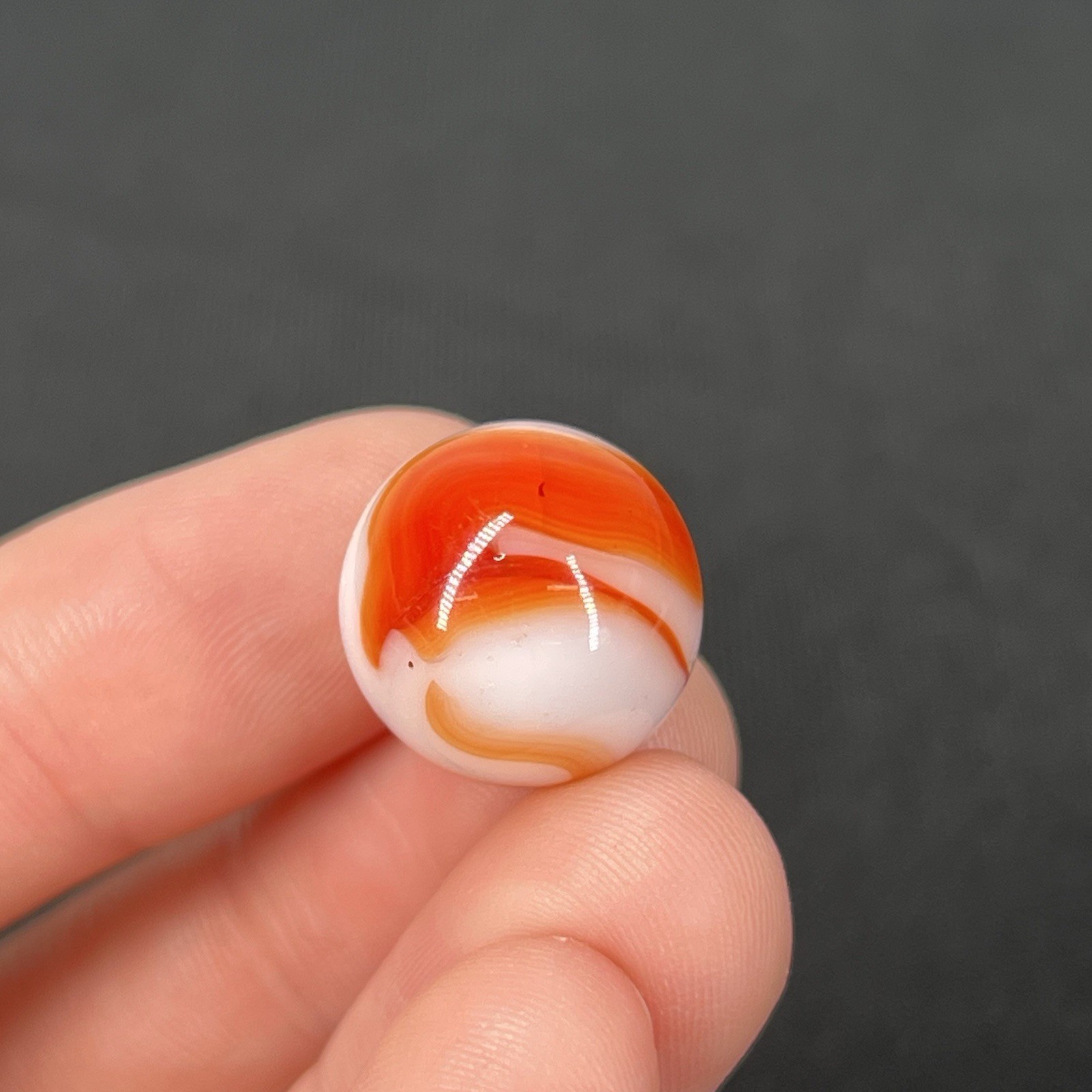 Vintage Glass Marble Christensen Akro Peltier Vitro .6” Vibrant Orange White
