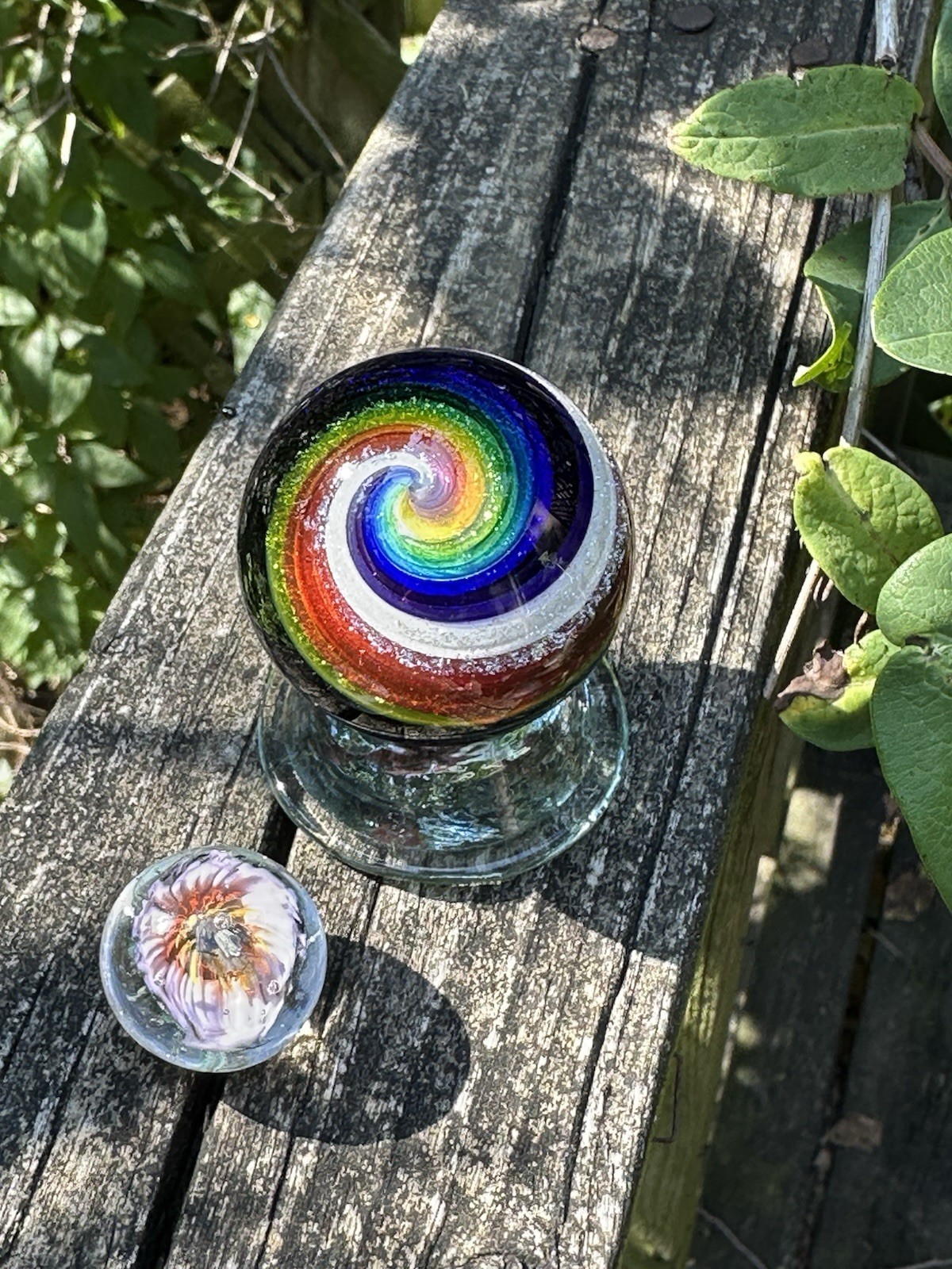 EDDIE SEESE MARBLE HANDMADE ART YELLOW CORE DICHROIC DOUBLE TWIST 1.76″ FES 16