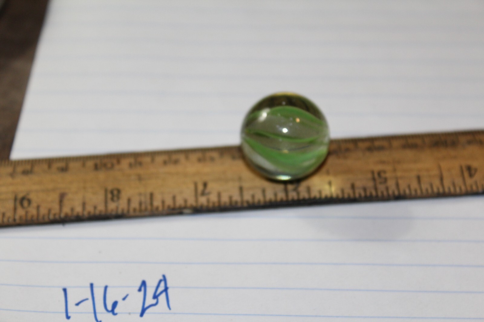 Vintage Machine Made 1″ Shooter Marble Caged Green Strands