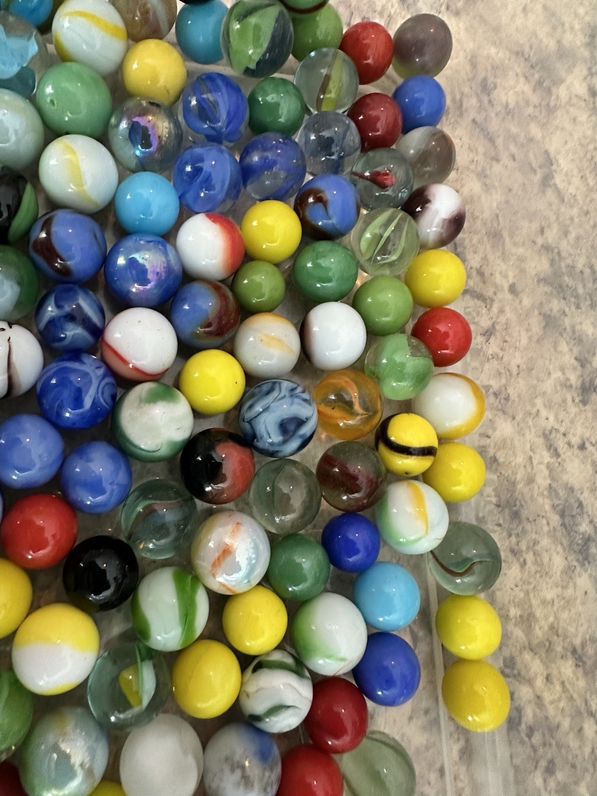 Vintage Marbles Lot Of 150 + Marble Different Sizes Stripes Glow Glass Multi