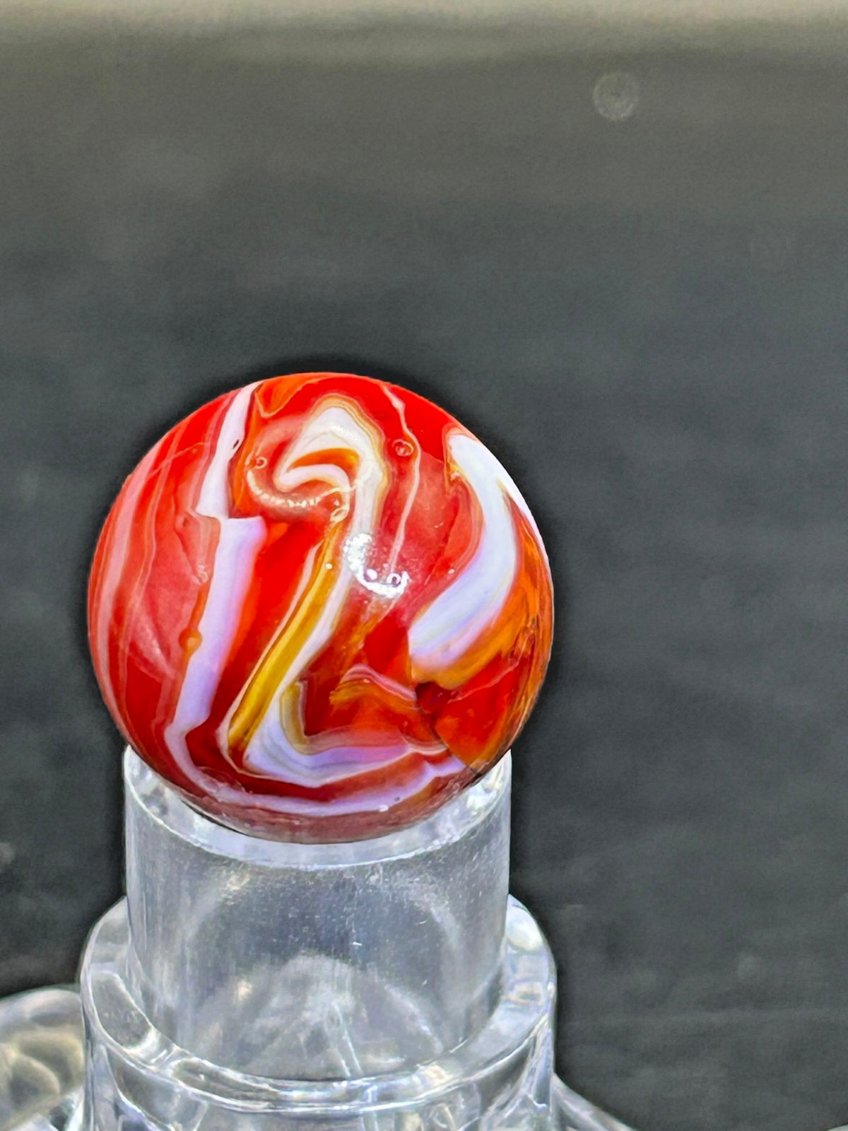 Vintage Christensen Agate (CAC) Slag Marble, Red/White Swirl, .70″, Mint, #B2