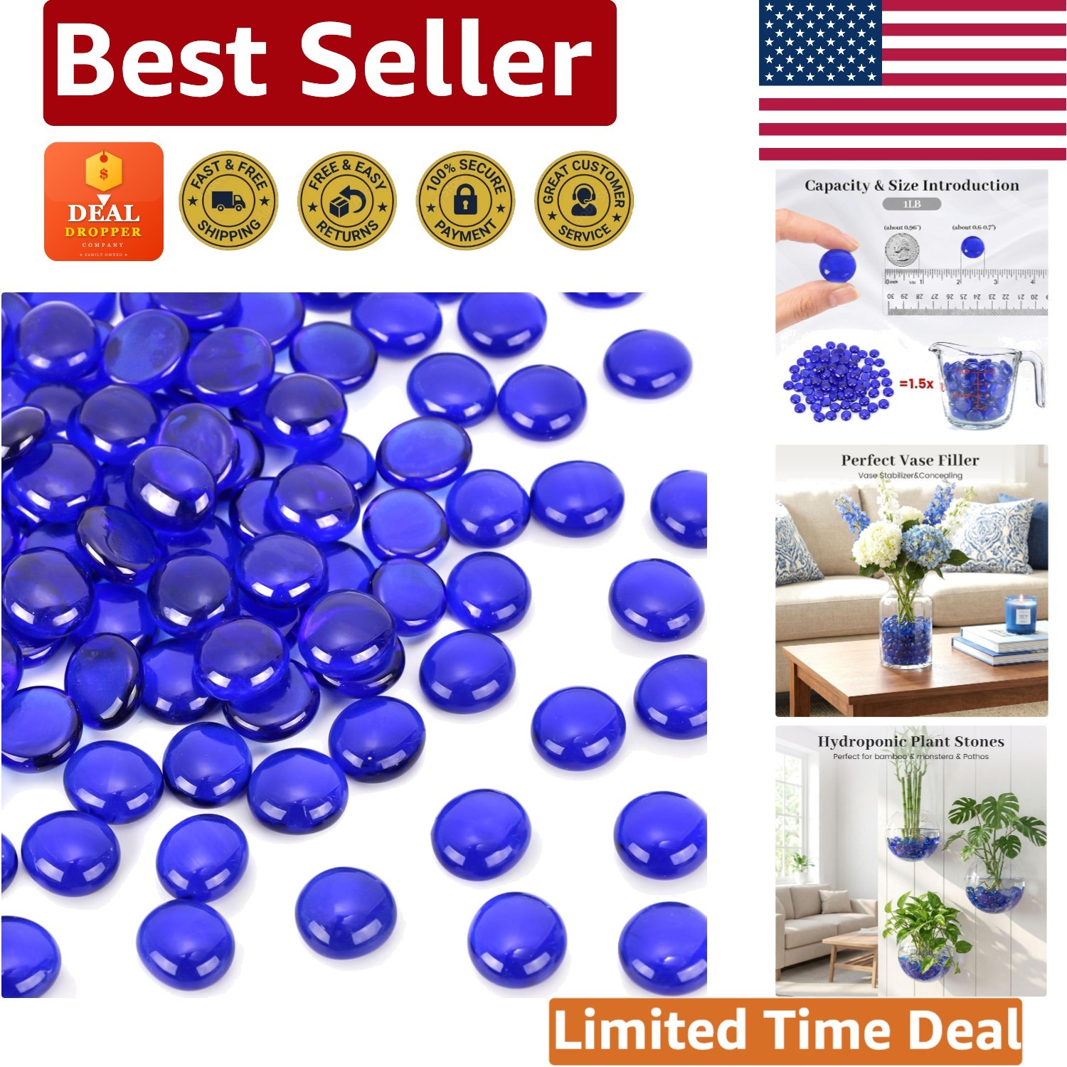 Elegant 1LB Dark Blue Glass Vases Marbles – Perfect for Crafts & Table Decor