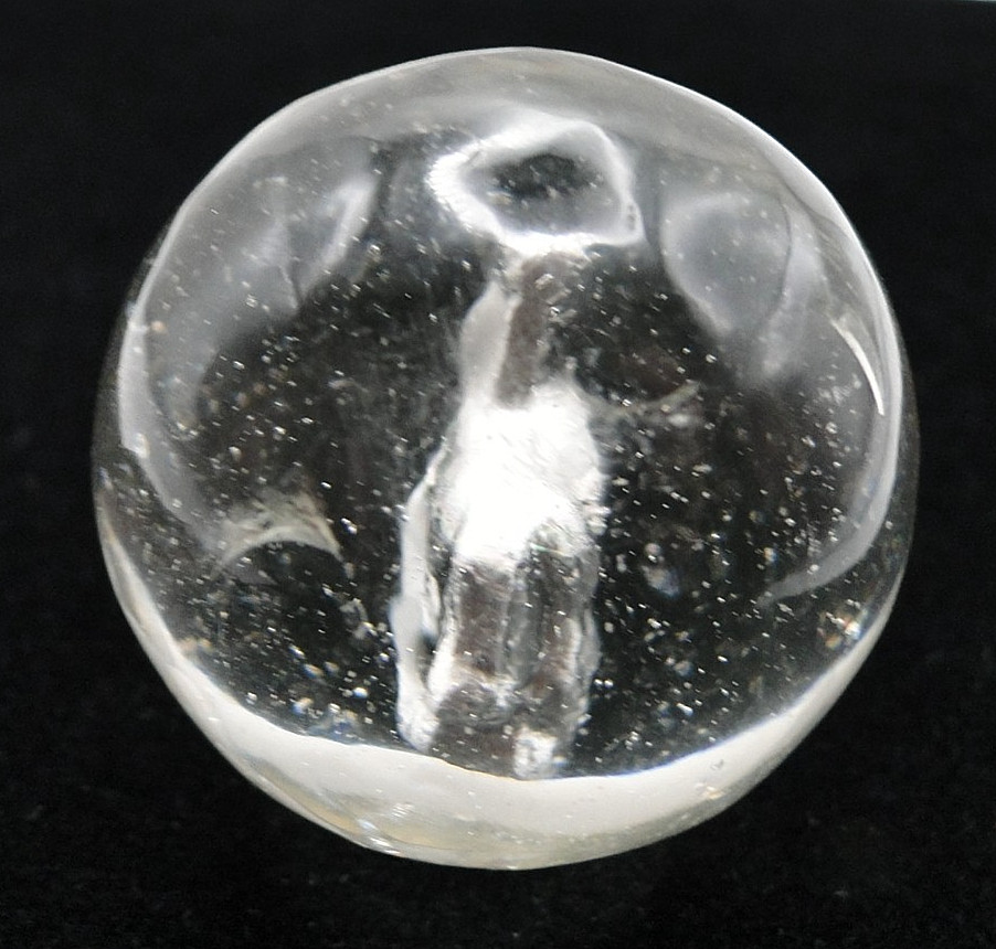 SALE Antique German Sulphide Dog Figure in Glass Marble Large 1 1/2″ diameter