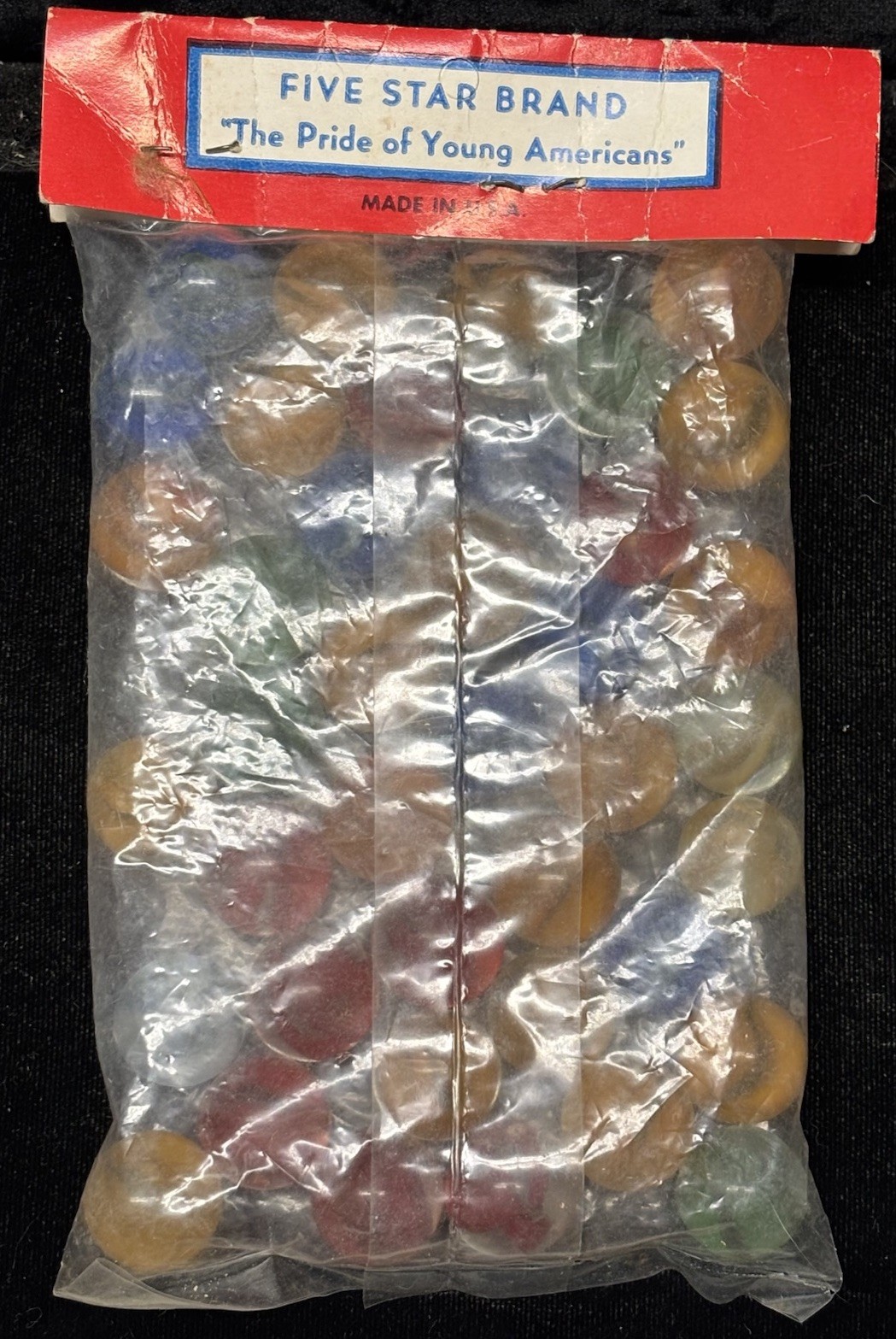 Vintage New VITRO Cat Eyes 40 Count Bag Of Marbles The Pride Of Young Americans