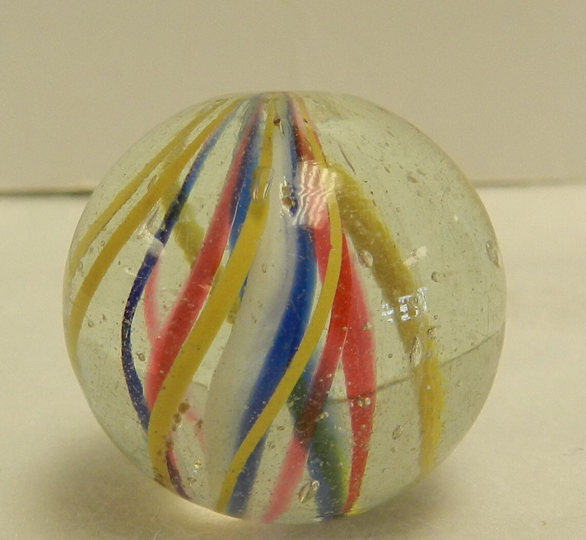 #18480m Very Nice Large Faceted Pontil German Handmade Swirl Marble .97 In Mint