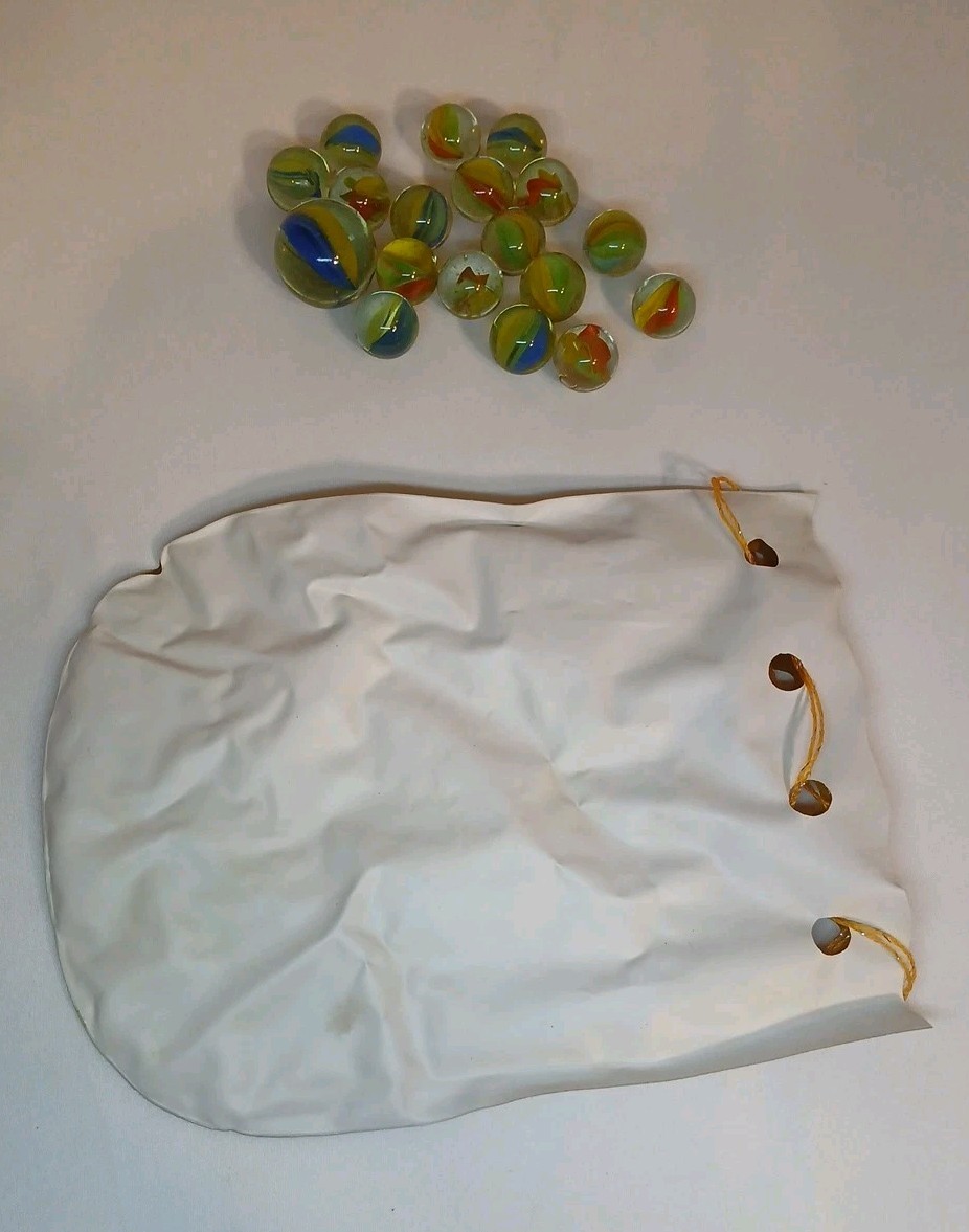 1970s Vinyl Marbles Bag Pouch and Original Marbles Inside. Vintage Toys / Games