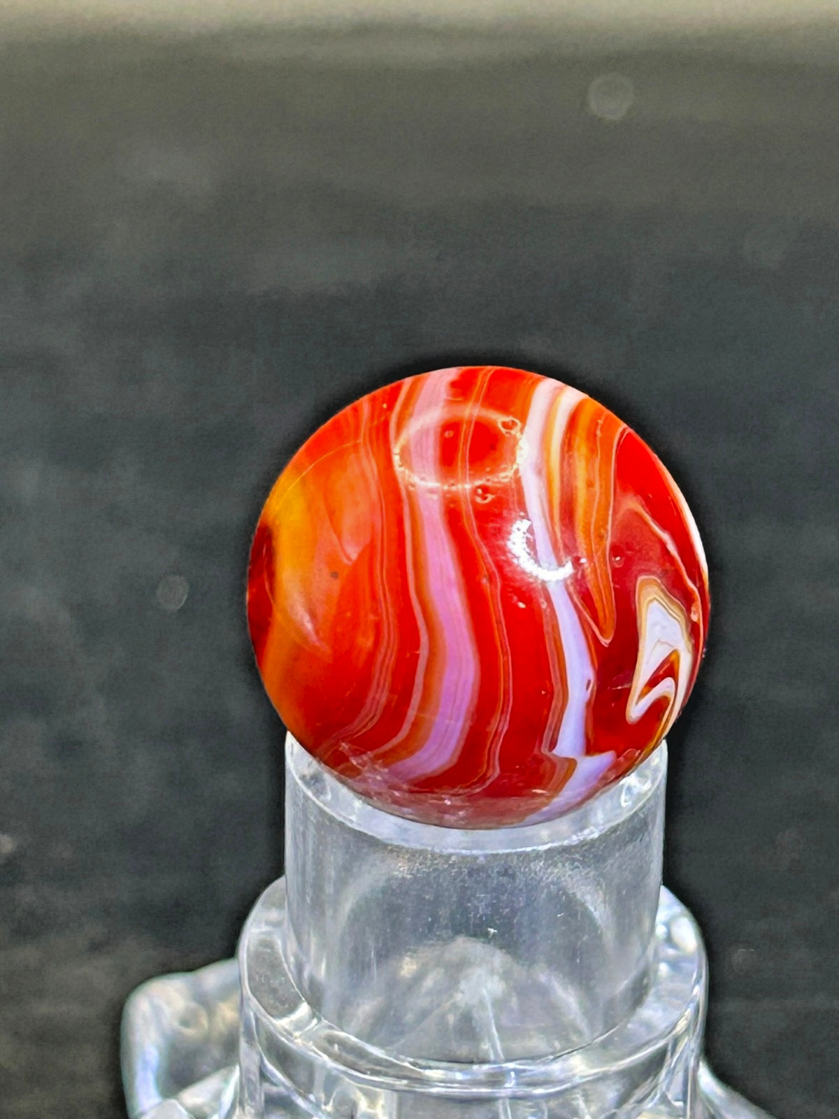 Vintage Christensen Agate (CAC) Slag Marble, Red/White Swirl, .70″, Mint, #B2