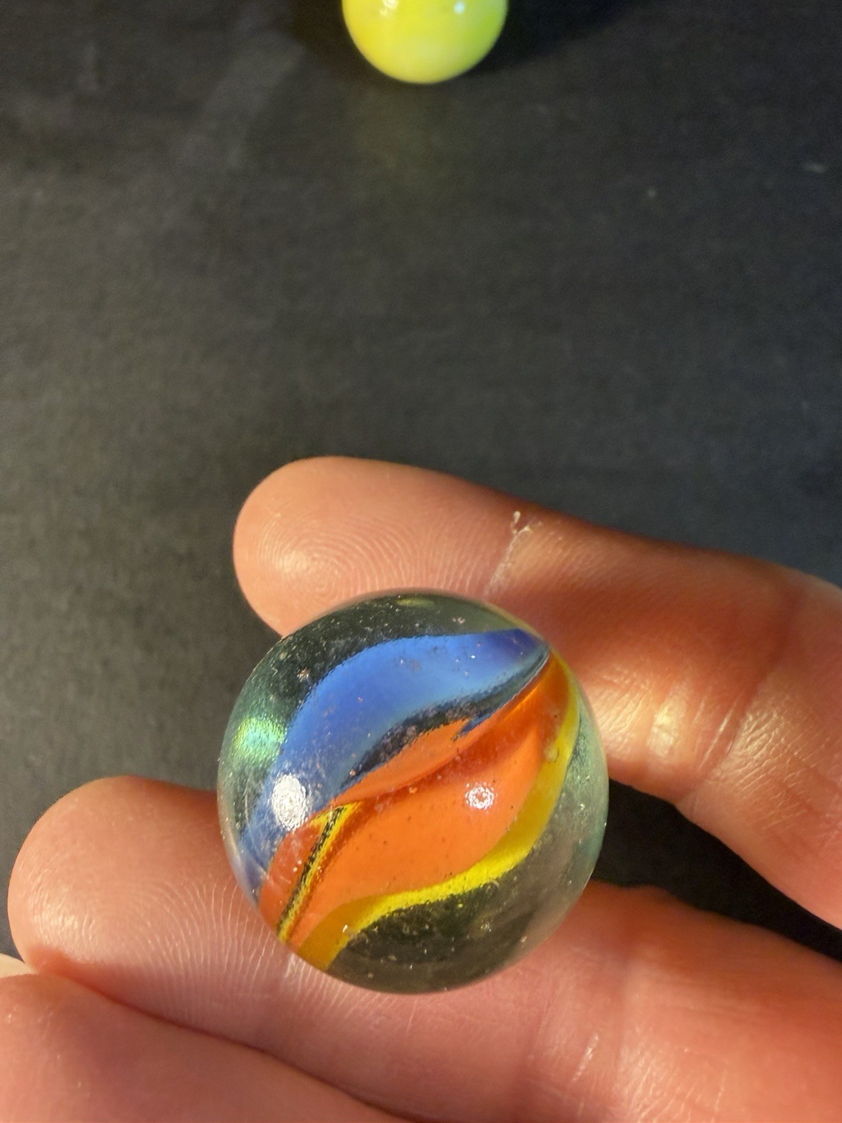 6 Cats Eye 1” Shooter Marbles Plus Two Other Solid Color Marbles