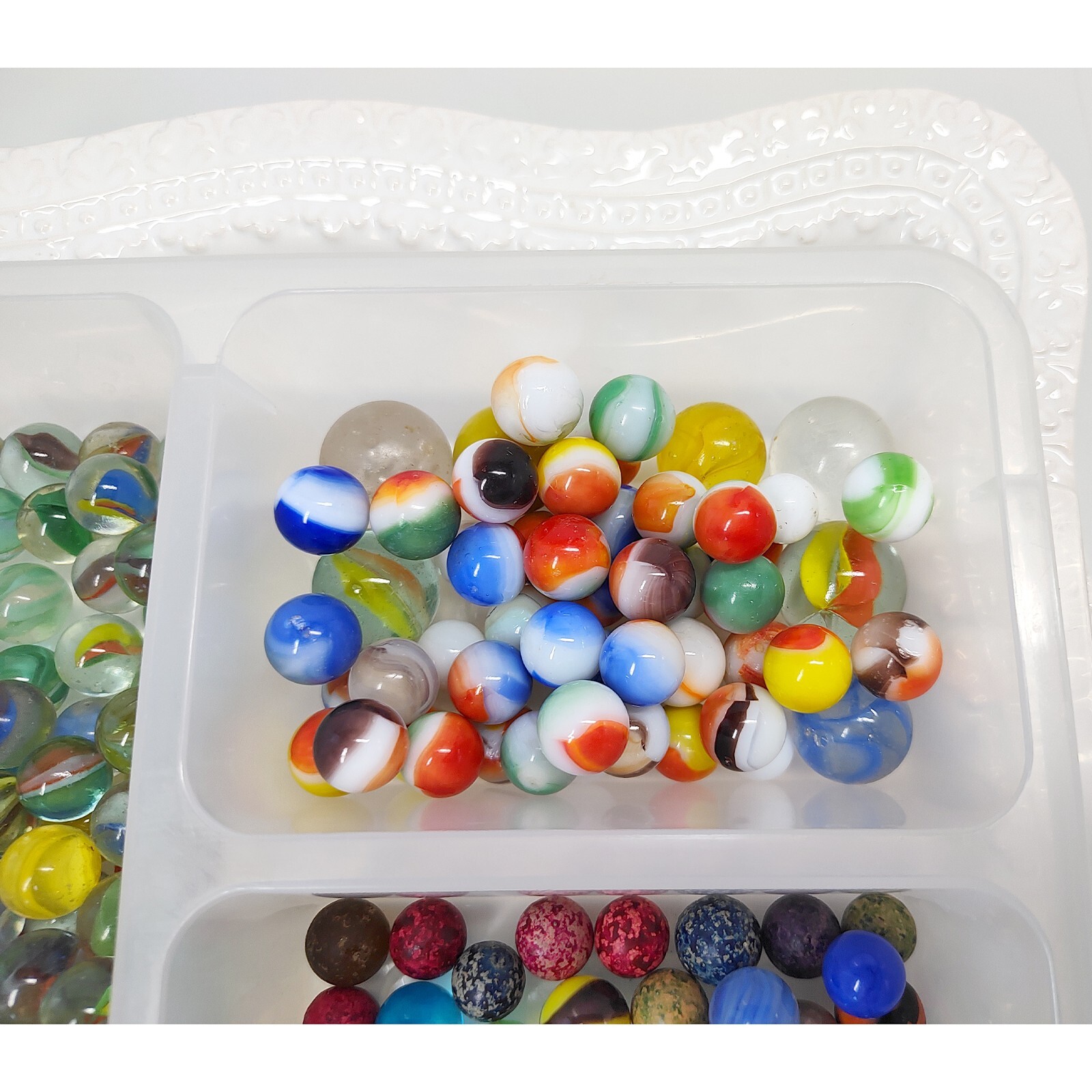 Vintage LOT 215+ Estate Marbles CLAY GLASS METAL Swirl Cats Eye Shooters