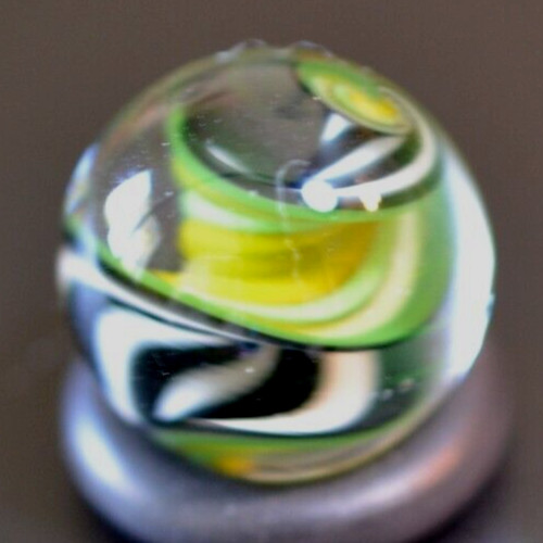 BRYAN TRILLAS GLASS MARBLE/.597″-GREEN ZEBRA BLACKLIGHT-OLIVE,YELLOW, LIME, BLK+