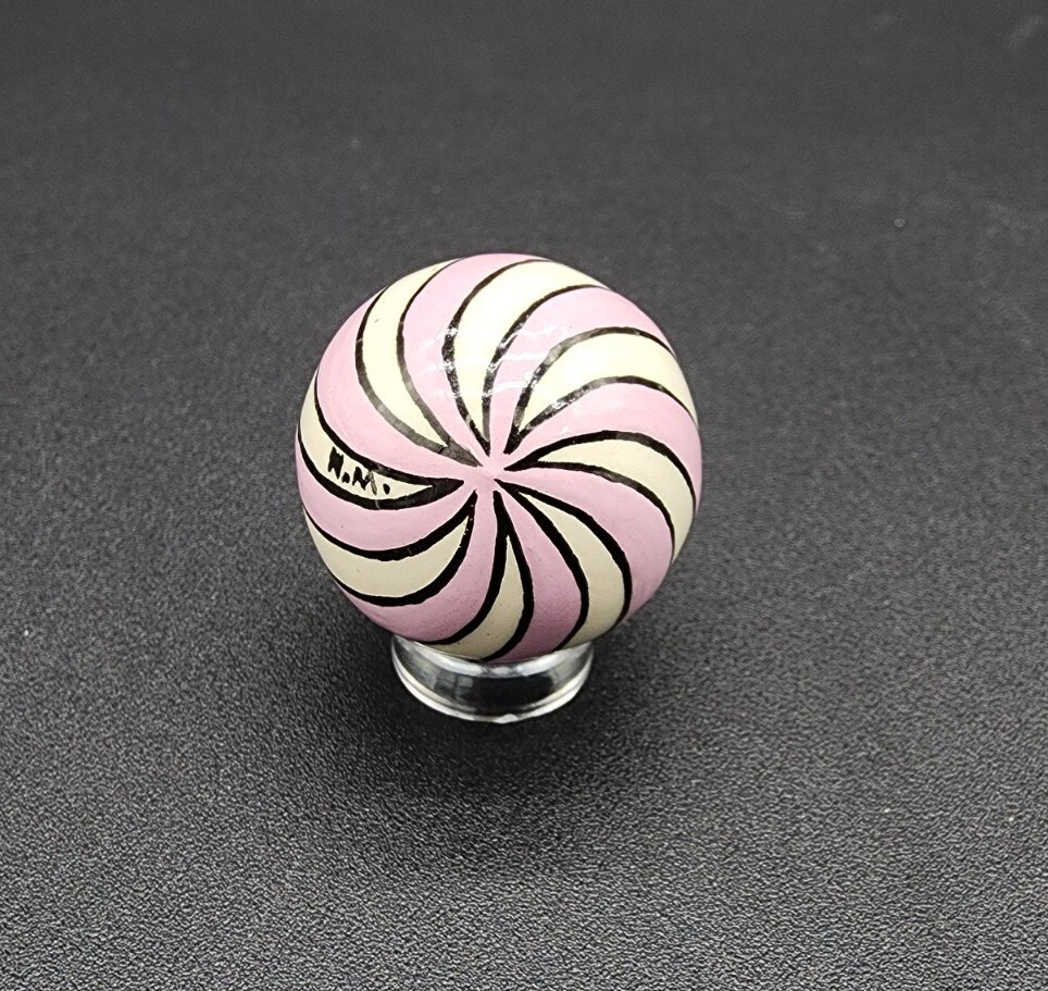 Nadine MacDonald Hand Painted Pottery Clay Marble Spiral Striped 1.12″ Swirled
