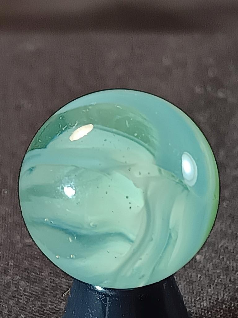5/8″ Vitro Willow Green Robin’s Egg Patch Ribbon Wispy White NM Marble A978