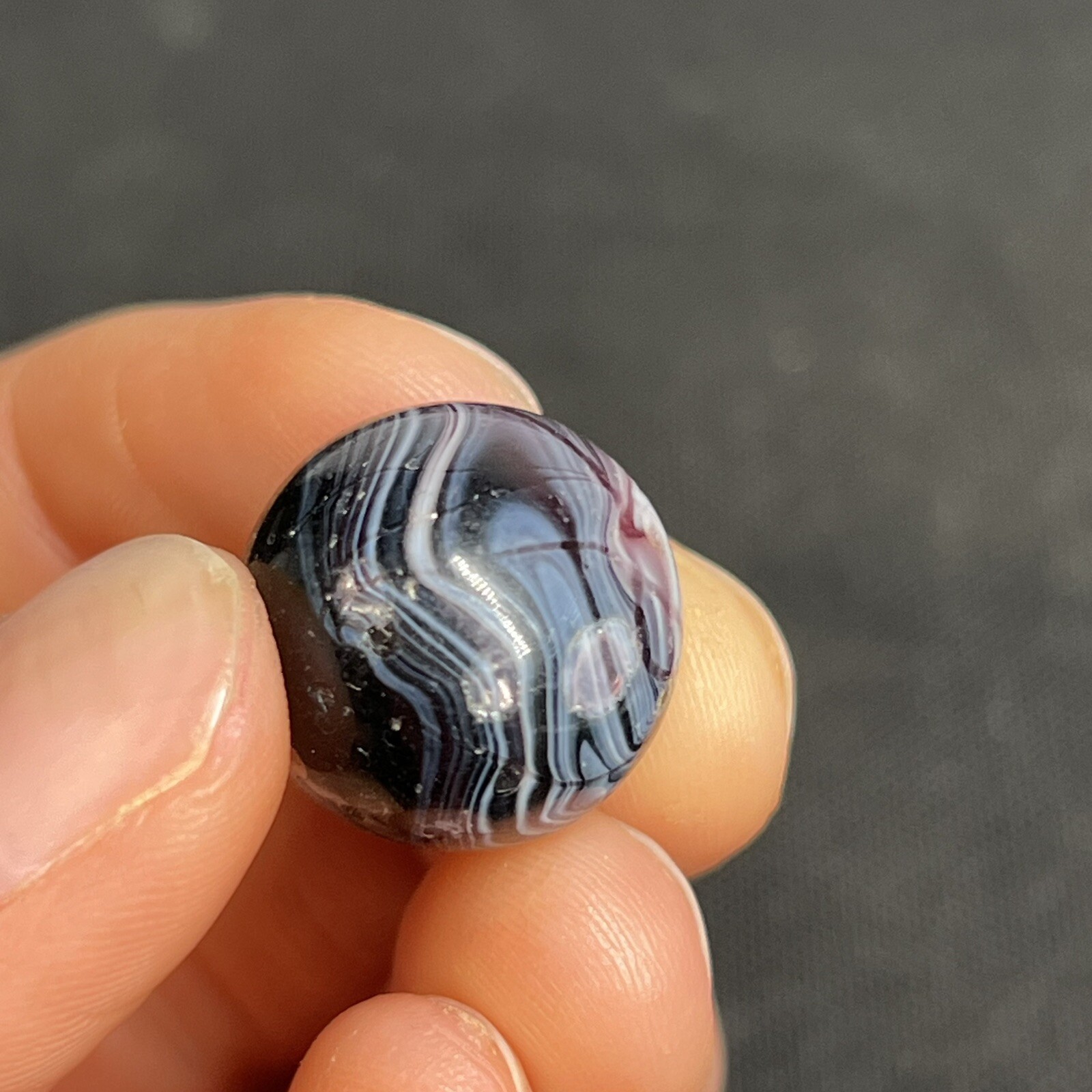 Vintage Akro Agate Peltier Christensen Glass Purple Black Swirl Marble 0.68”