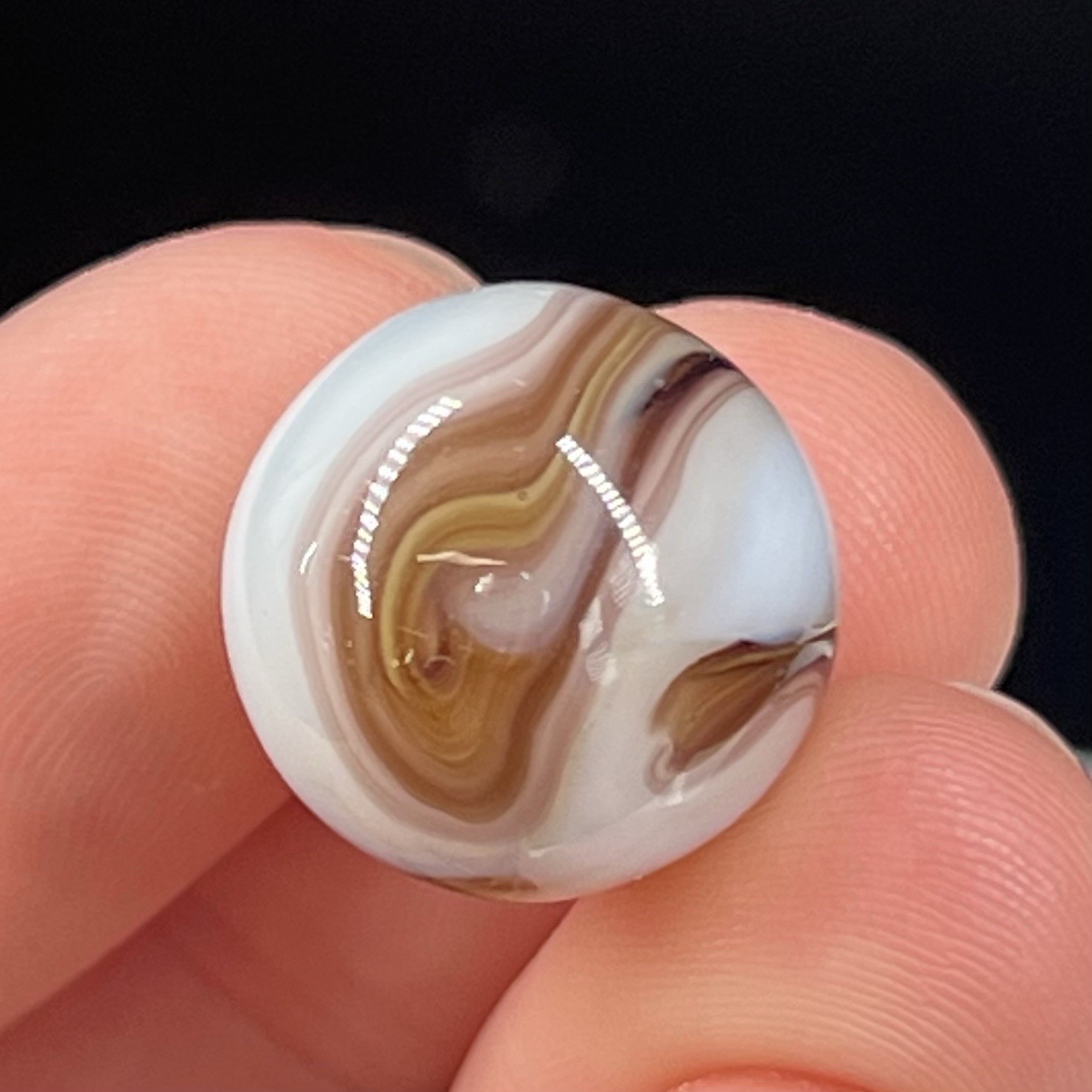 OLD Glass Swirl Marble Akro Agate Peltier Vitro .6” Groovy White Brown