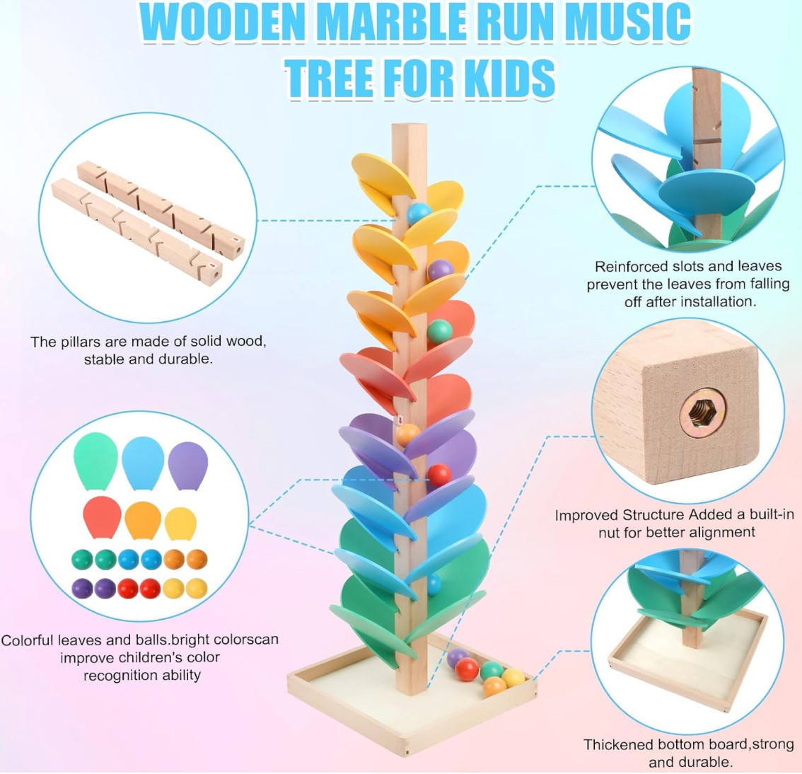 Wooden Marble Run Music Tree for Kids Ages 3+ – Upgraded Easy Assembly