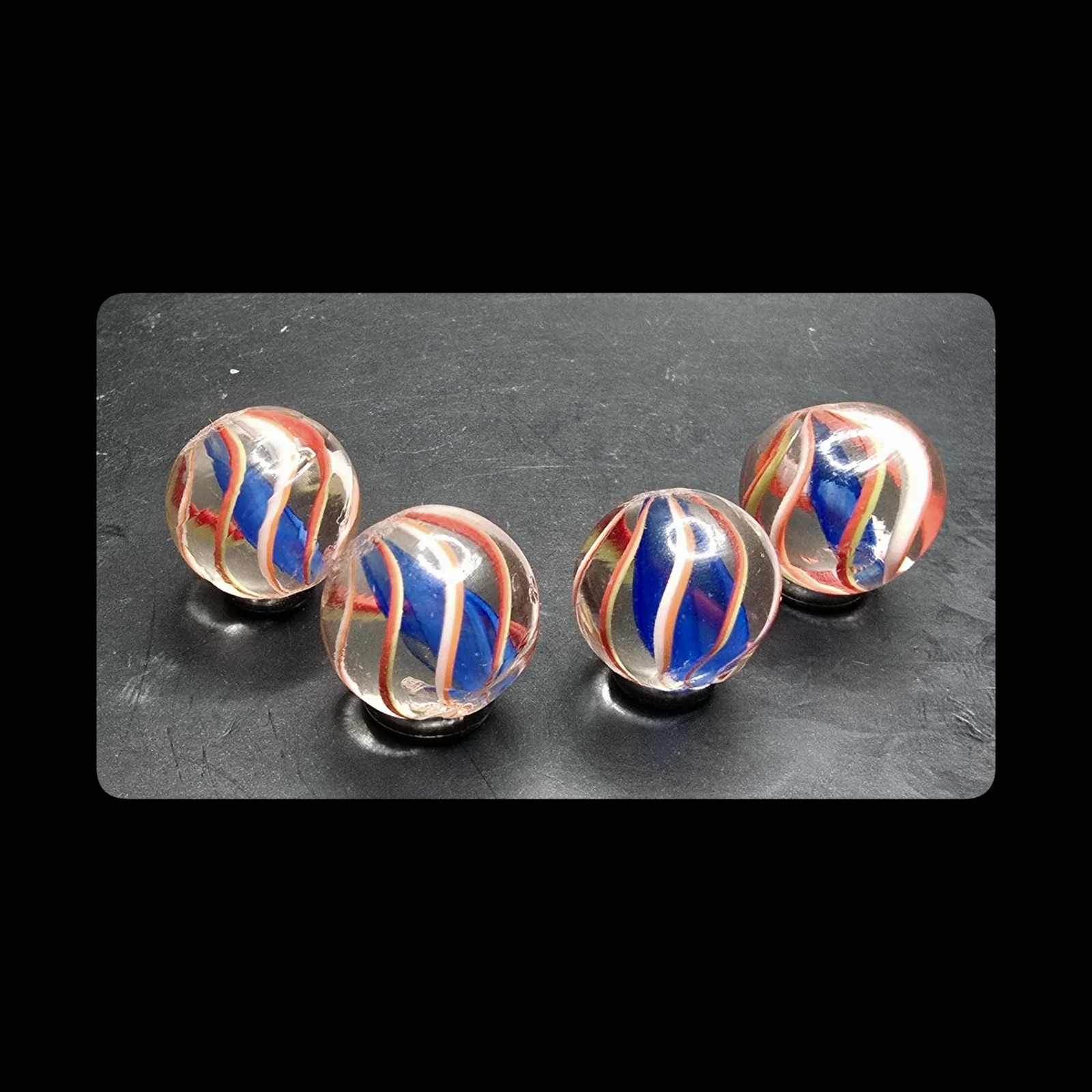 ~Mic’sMibs~11/16″ Set of FOUR same Same Blue Jelly Solid Core Swirls
