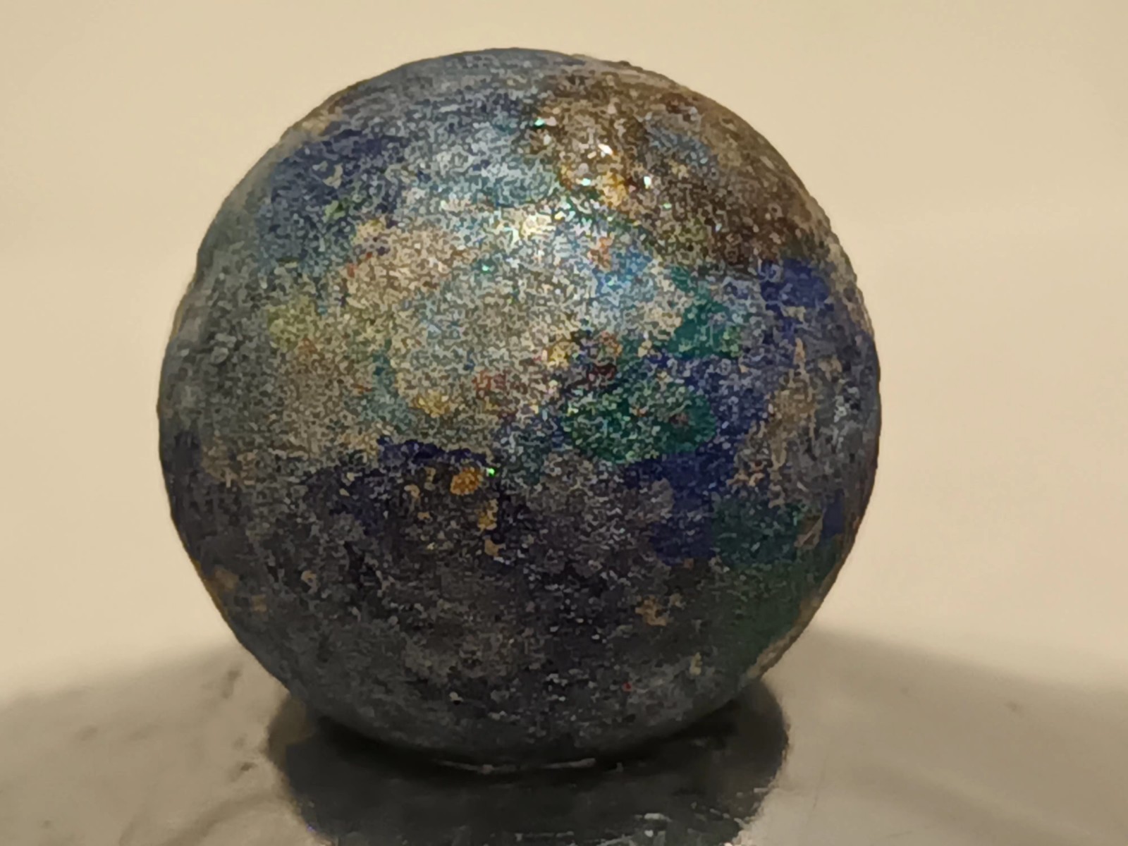 Cool Aqua Blue Planet Themed Design Collectible Handmade Hand Painted Art Marble