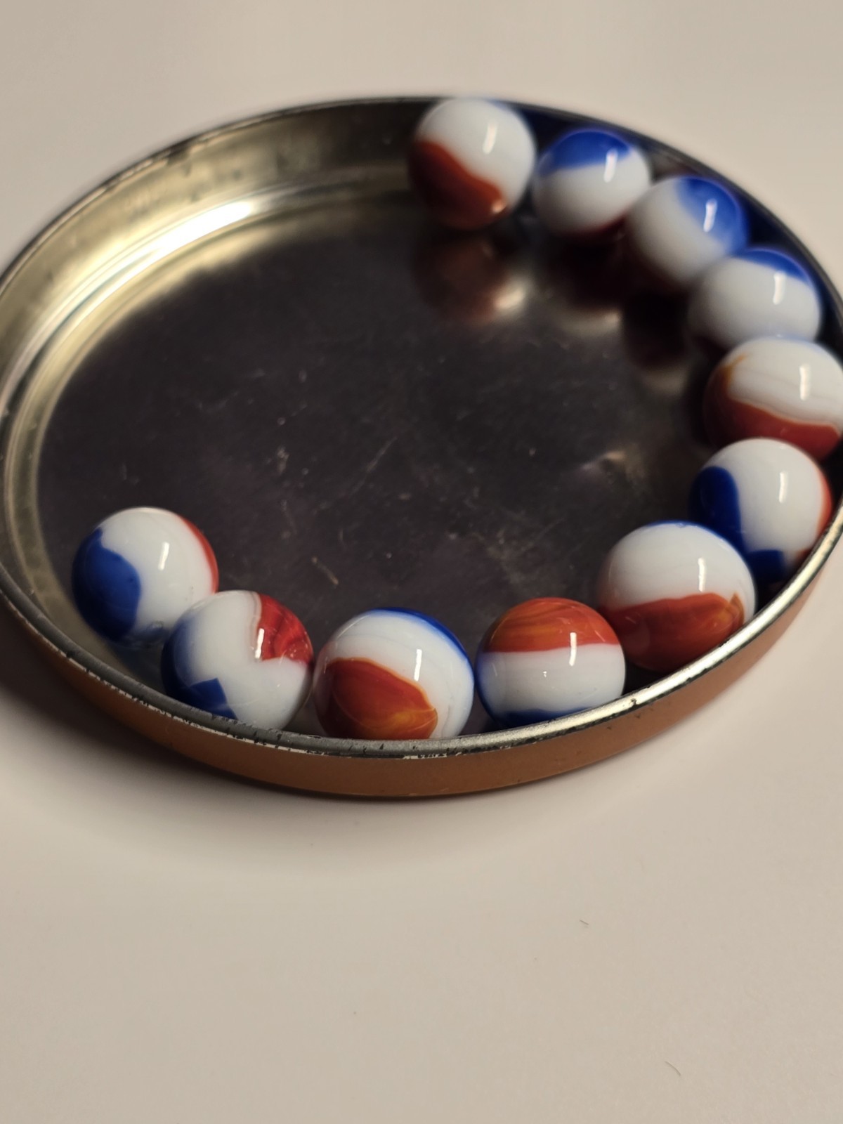 Vintage Assorted Patriot Red White Blue Glass Marbles Shooter Target Size 11pc