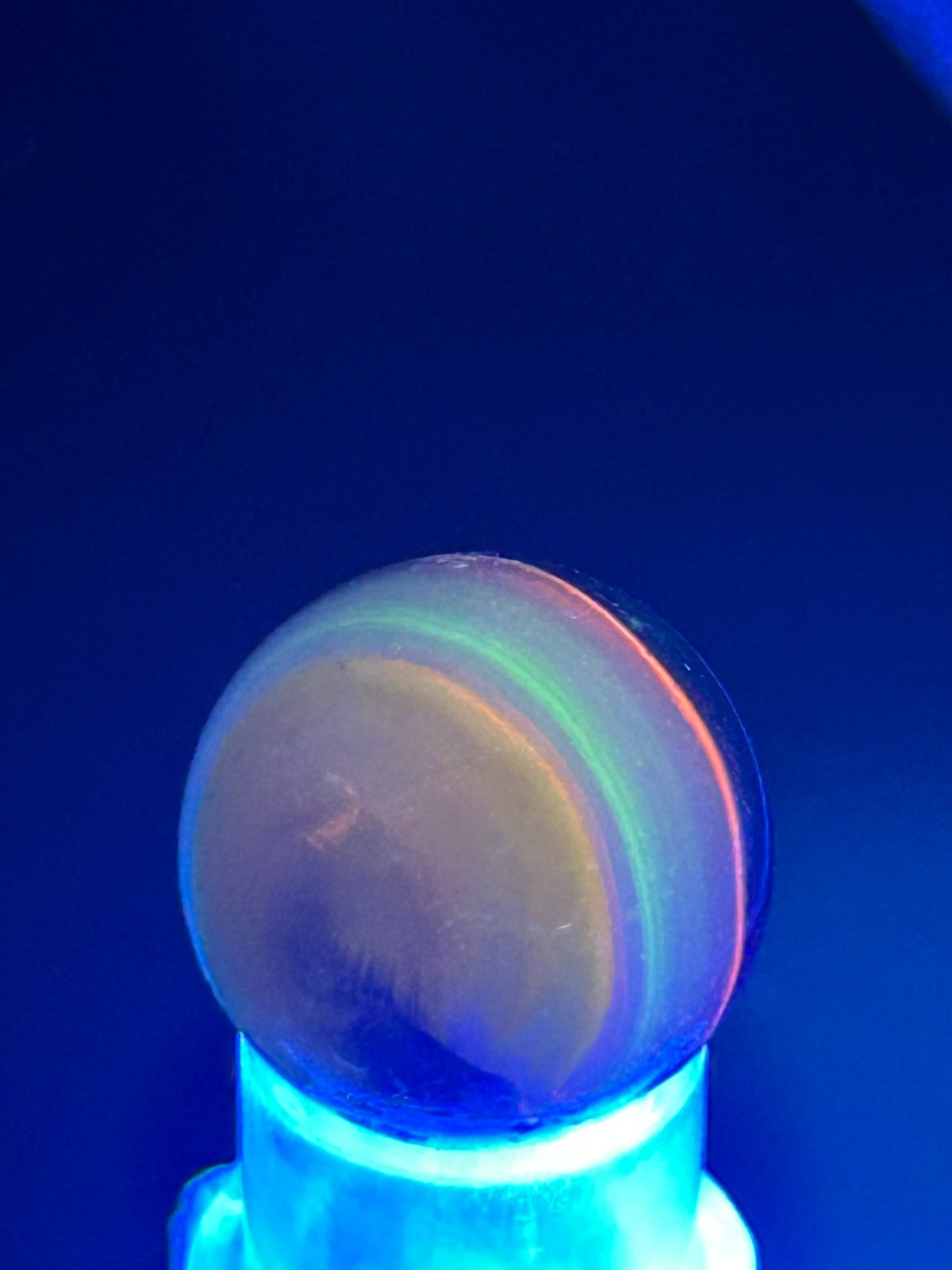 Vintage Akro Agate Blue “Egg Yolk” Popeye Marble, .74″, Near Mint, #OB9