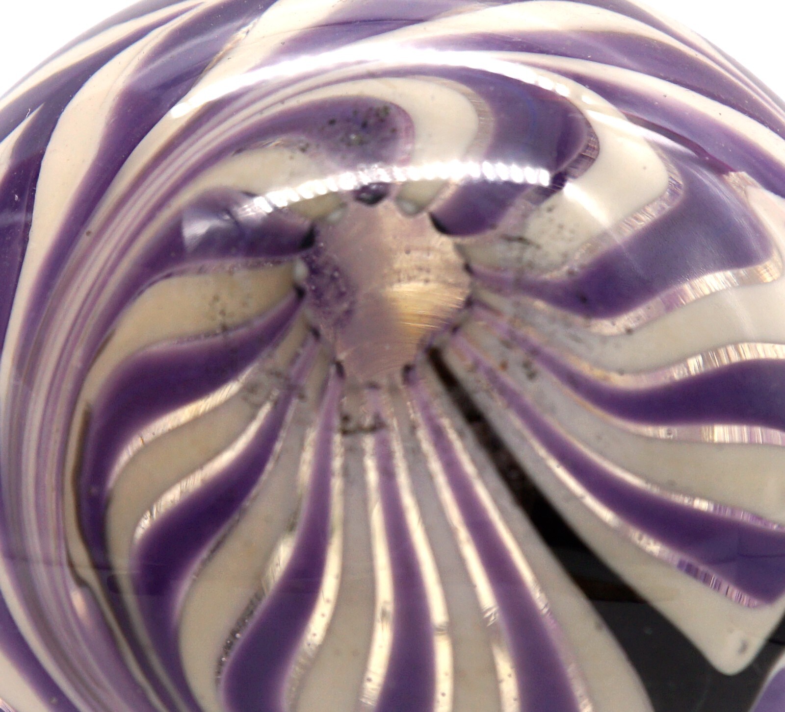 Art Glass Marble Reverse Twisted Spiral Swirl Purple & White One Black Swirl
