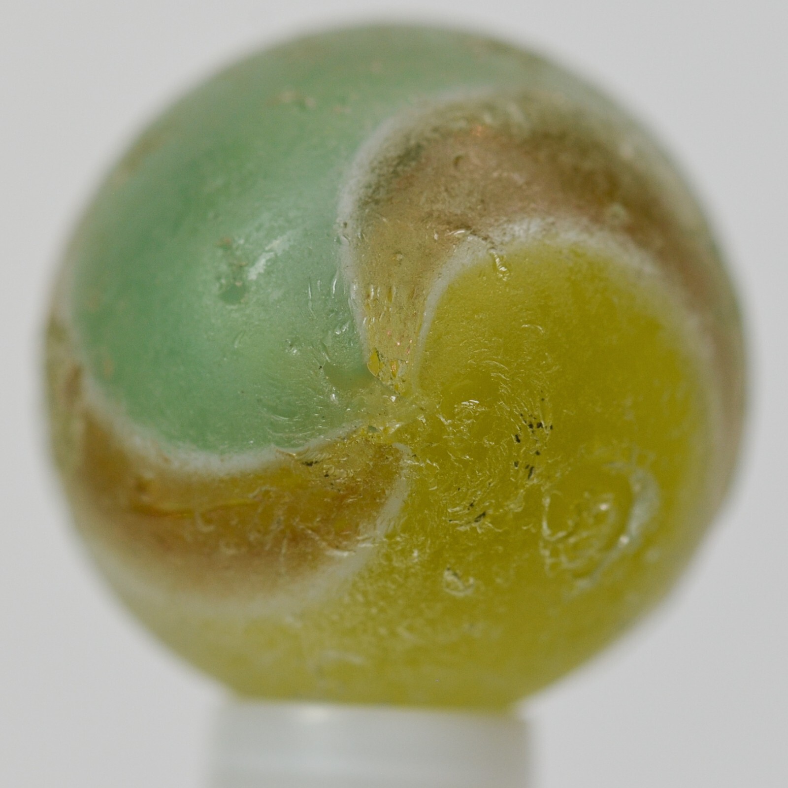 Handmade Aqua Yellow Ribbon Lutz Marble 11/16 in, Good-, Germany 1860-1920 S1386
