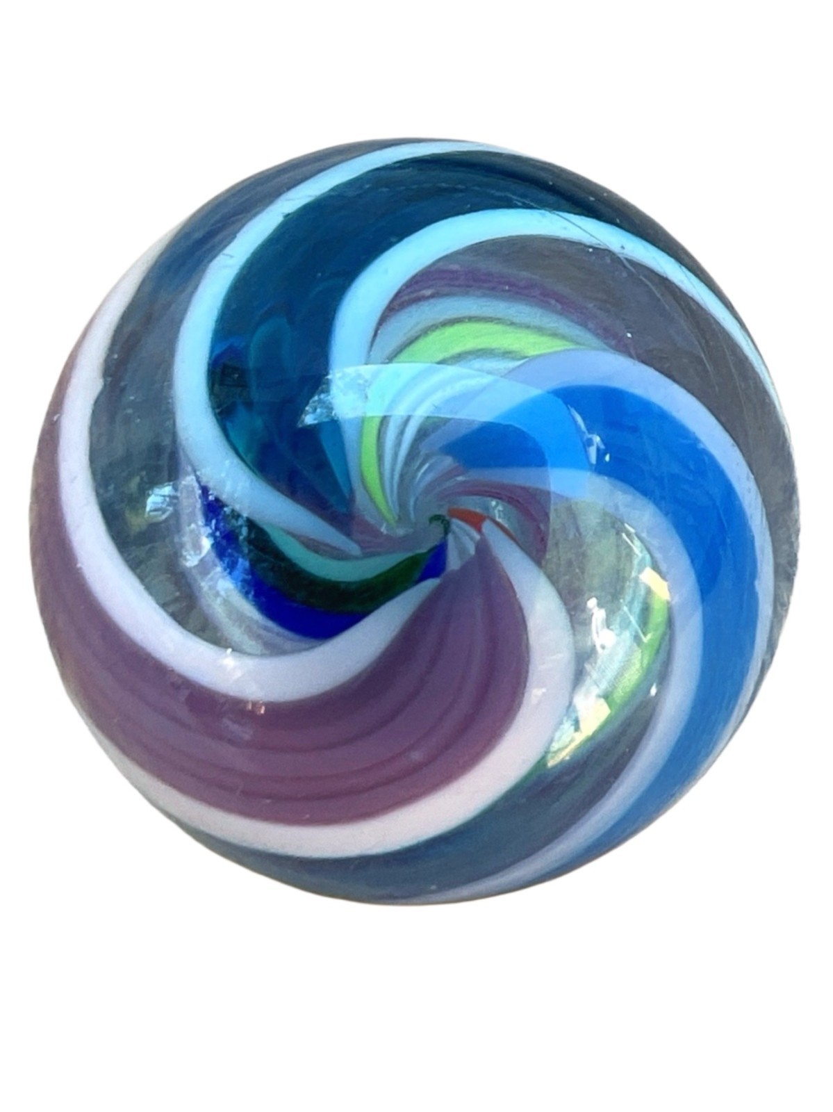 Handmade Swirled Glass Marble With Multicolor Spiral Design – Collectors Item