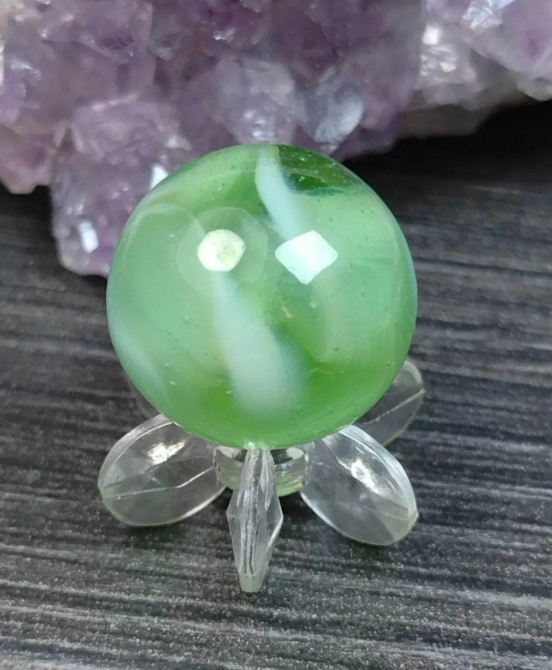 Lime GREEN FIZZY Fat Ribbon Swirl Alley or Cairo Glass NM Vintage Marbles .59″