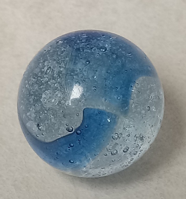 RARE Kokomo Clear Rainbo Bubbly Seedy Marble w/ Inky Blue Ribbon .60 NM 30s 40s
