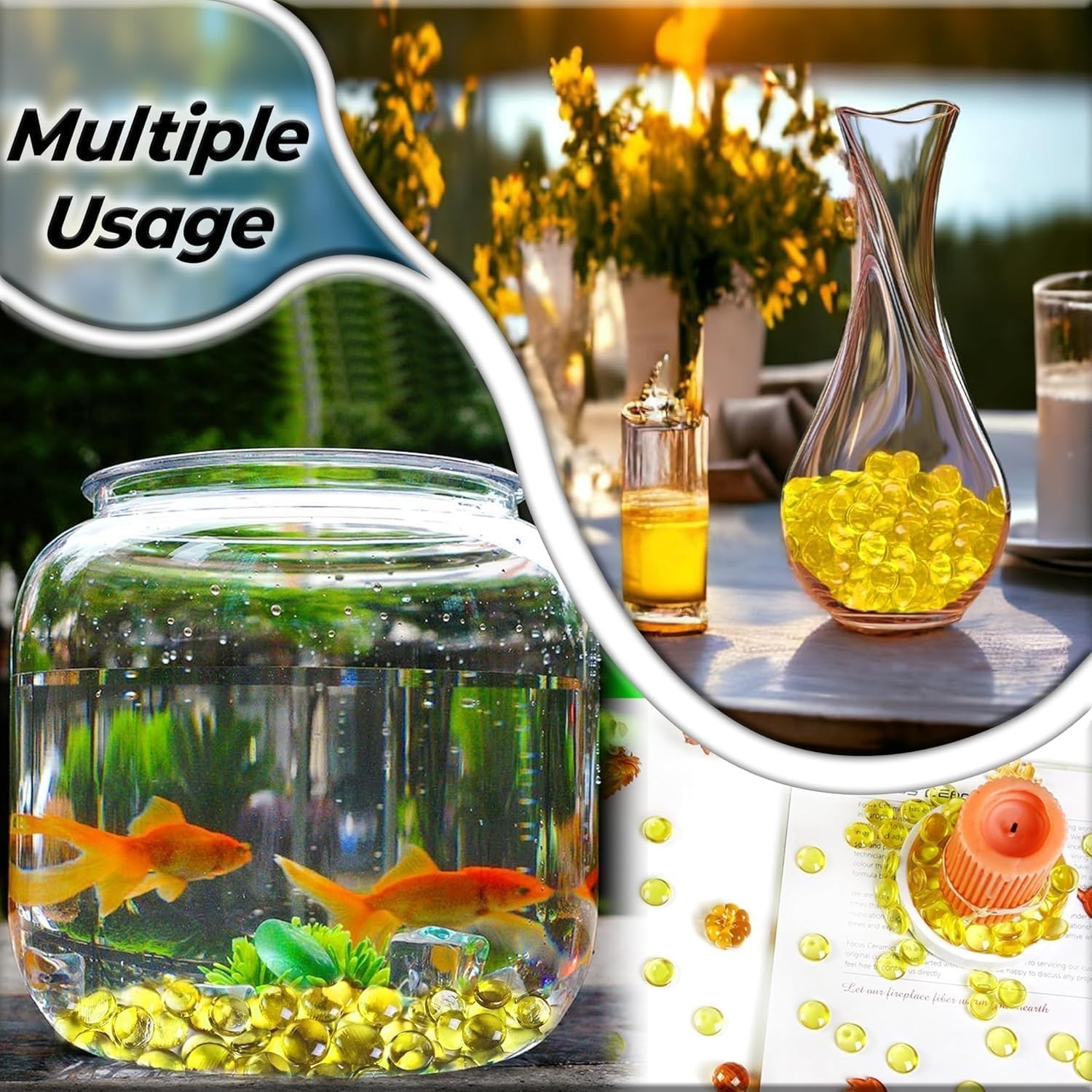 1 lb Yellow Decorative Glass Pebbles – Perfect for Aquariums & Wedding Decor
