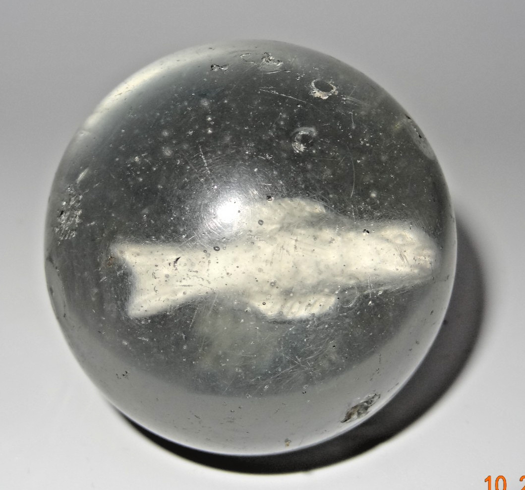 OLD Large SULPHIDE Figure FISH MARBLE 2 1/8″ in diameter.