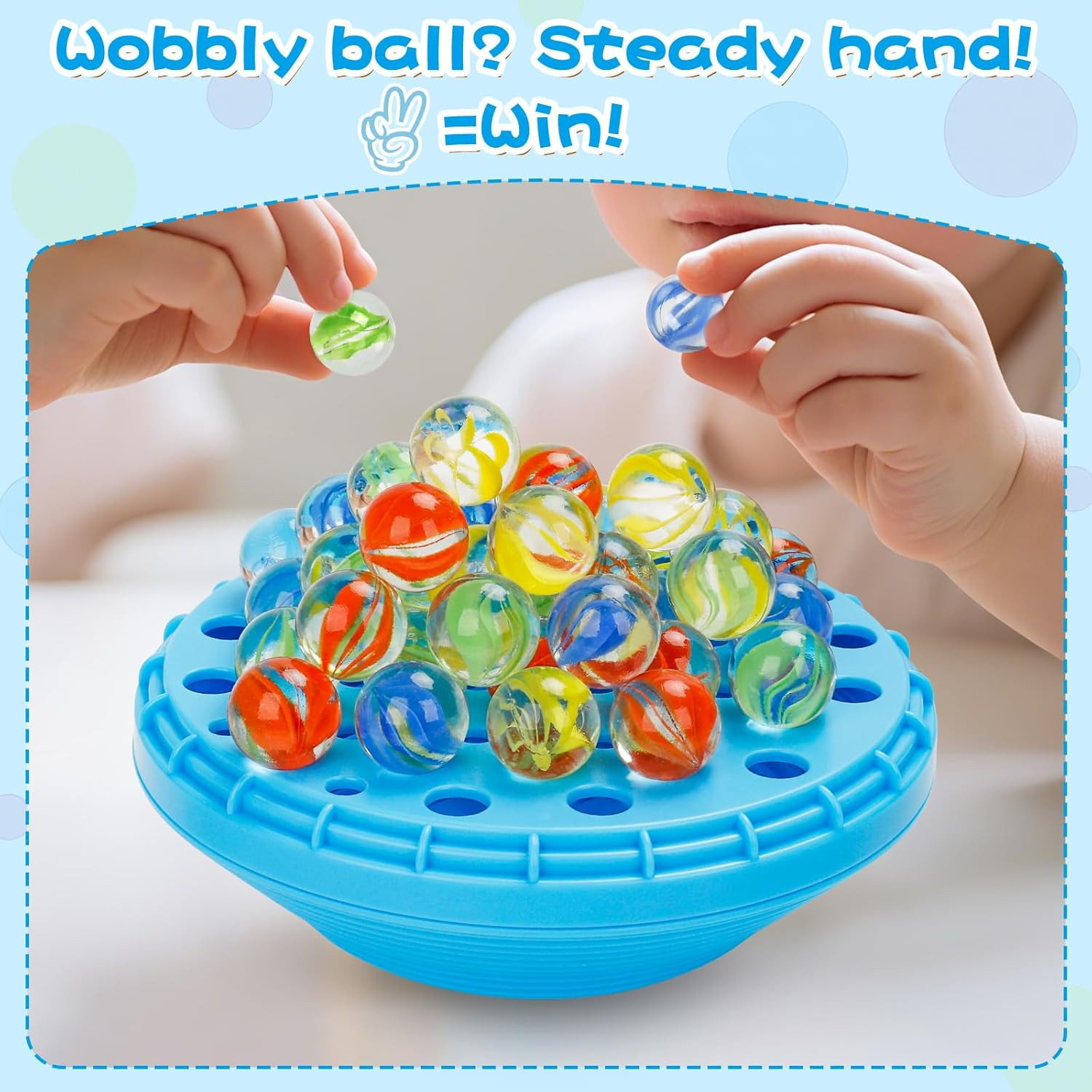 Marble Balance Game – 50 Colorful Marbles with Built-In Storage, Fun Family Chal