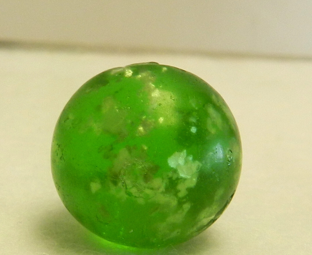 #17356m Vintage Green Glass German Handmade Mica Marble .69 Inches