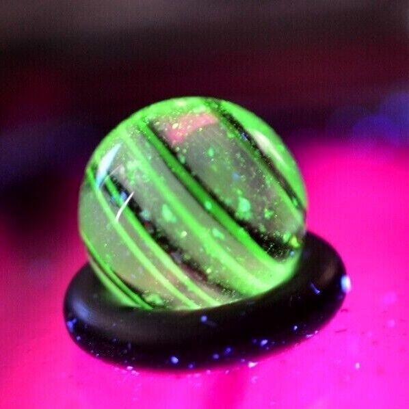 BRYAN TRILLAS GLASS MARBLE/.493″-MOTHER OF PEARL BLACKLIGHT-GREEN LUTZ, NEON,WHT
