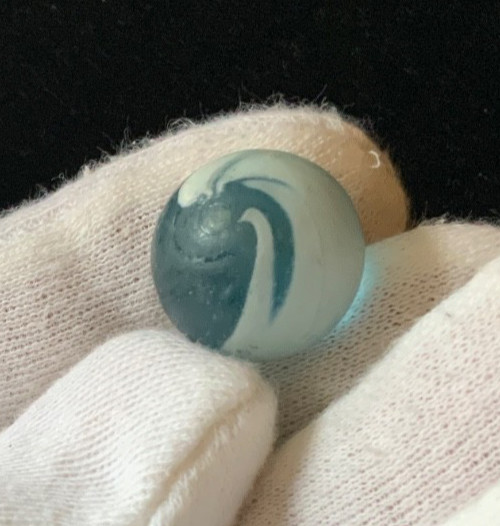 Lot of 2 Antique 19th c. German Glass Onion Skin Marbles – 5/8” -1 Blue/1 Clear