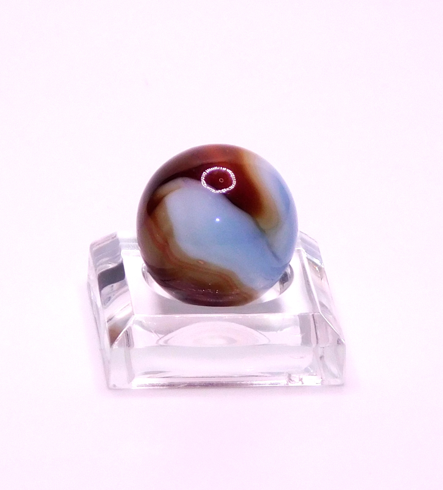 Vintage Marble UV Reactive Glass Sky Blue Brown Red Swirl Opaque 0.63″ Mint #U-1