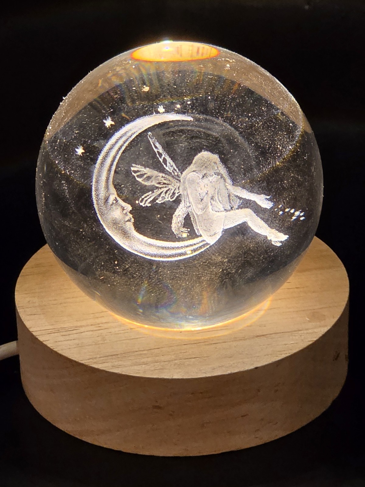 3D Laser Etched Galaxy/Fairy Crystal 3” Diameter Glass Marble Ball With Stand