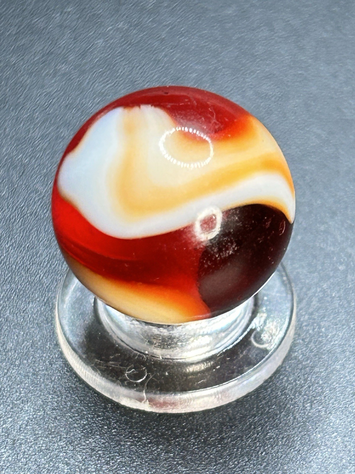 Classic Vintage Akro Agate Tri Color Red Snake Spiral Marble 0.709”