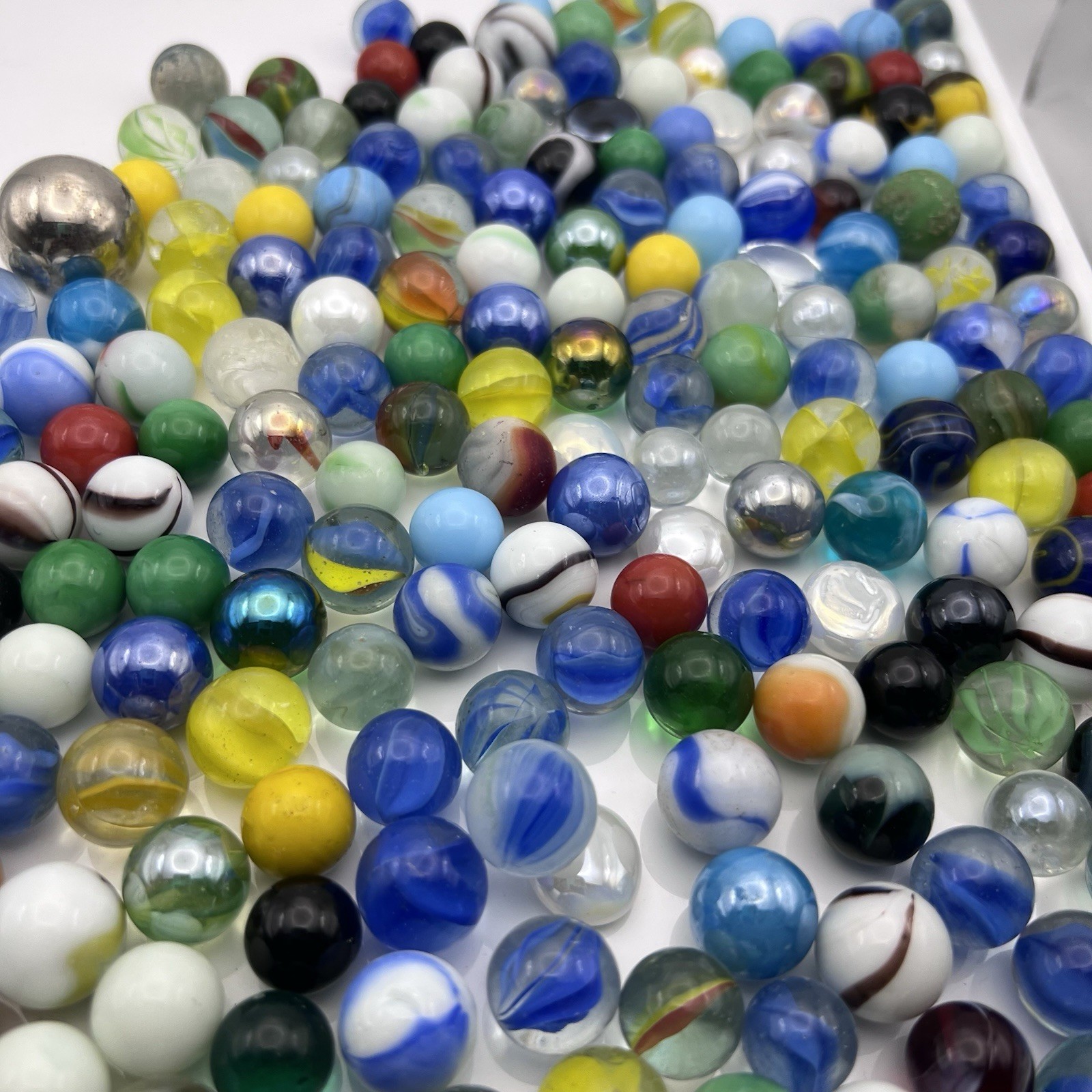 300+ Vintage & Machine Glass Marbles, Unsorted, UV Reactive, Steel Shooter