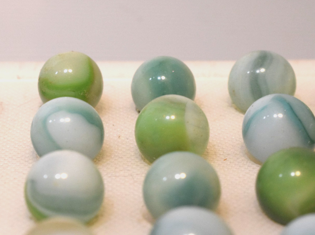VITRO AGATE MARBLES ARKO 57PC MIXED LOT SHAMROCK GREEN AQUA BLUE COBALT LIME