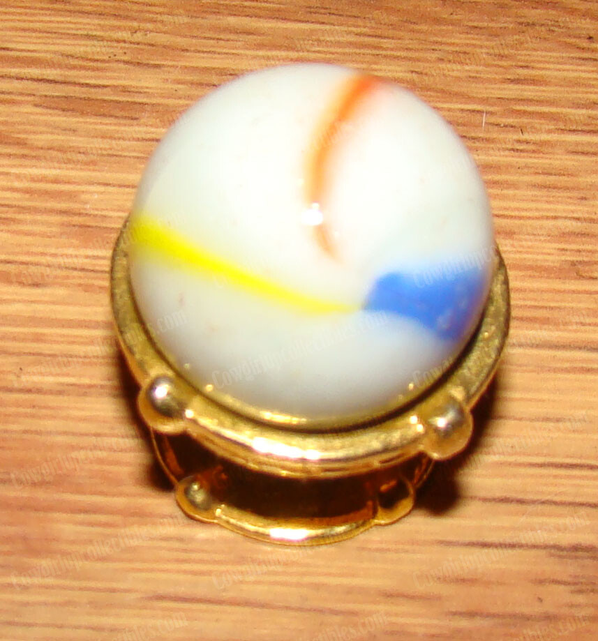 Vintage COMET Boss Shooter, Milk Glass Marbles, 6pcs. – Yellow, Green, Orange