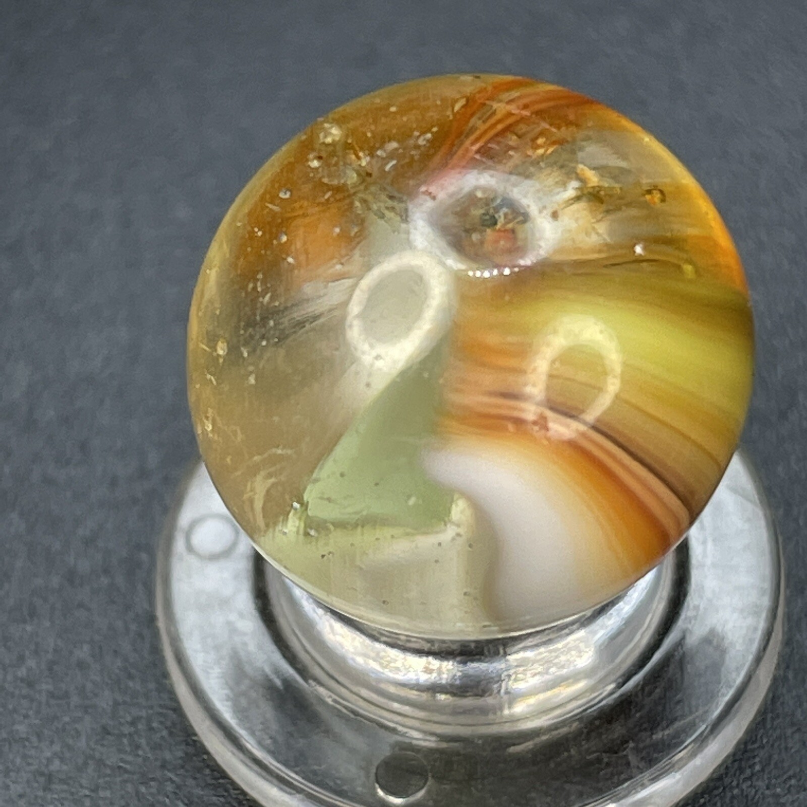Master Marble Sunburst Clear Glass Core White Brown Orange Vintage Marbles 0.629