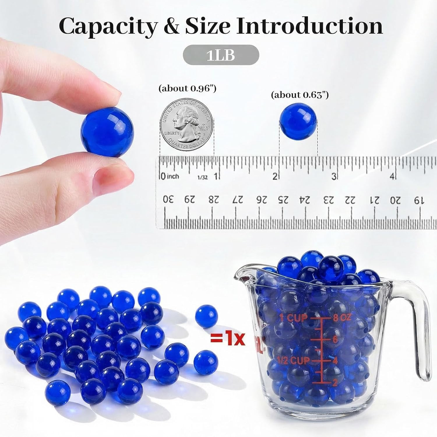 Glass Marbles, 1LB Blue Marbles Bulk, Vase Filler Decorative Glass Gems Pebbles