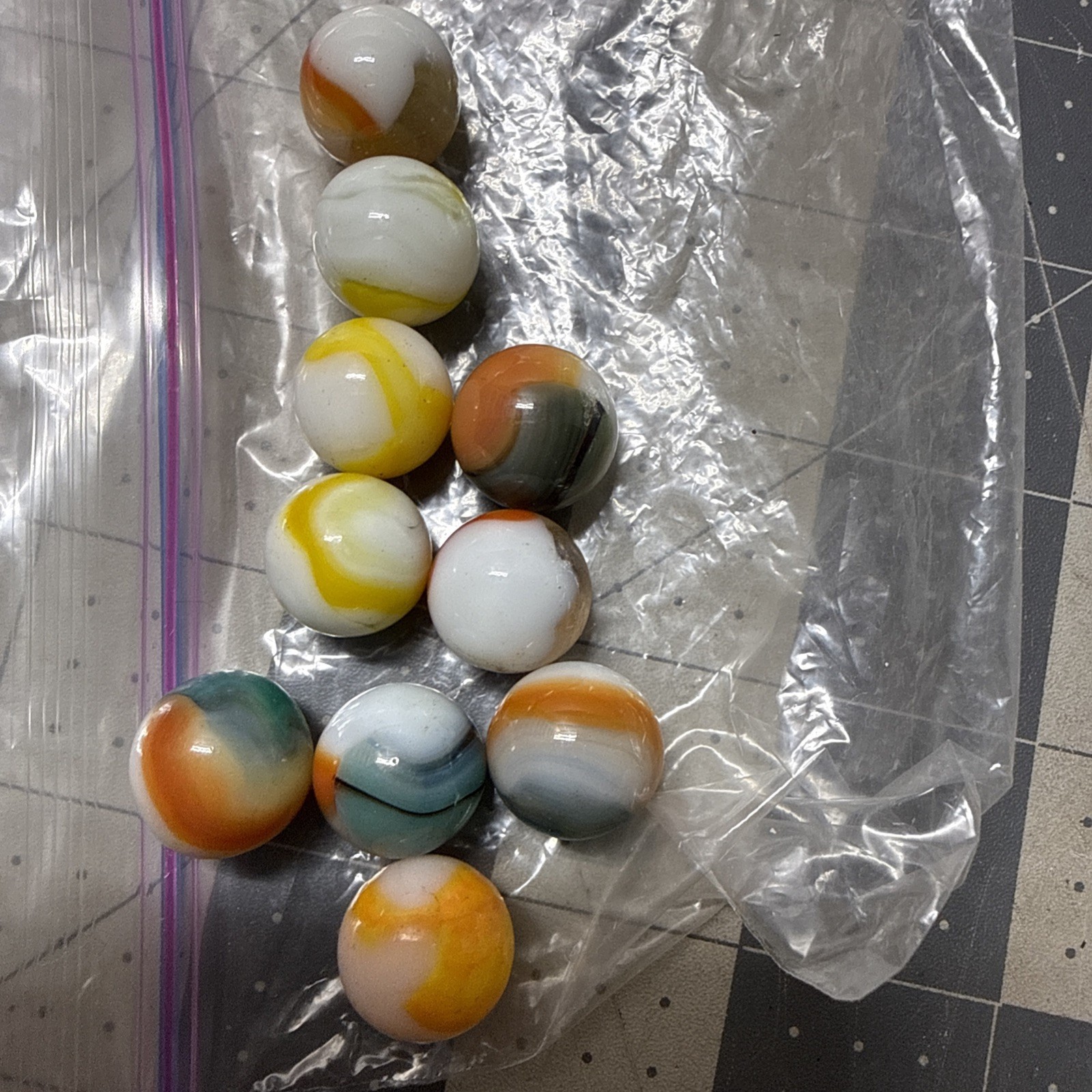 Vtg 1940s -1970s MARBLES Lot of 10 Tri-colors Peltier? Akro Agate? Christensen?
