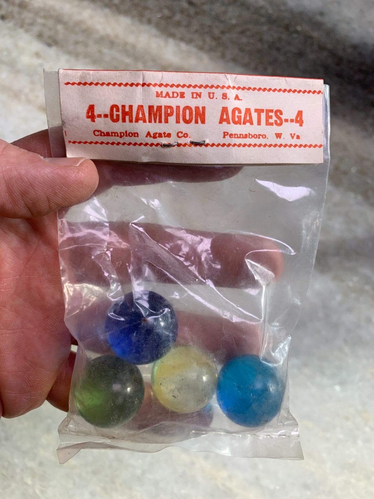 New NOS 4 Champion Glass Agates Agate Marbles Marble Pennsboro West Virginia
